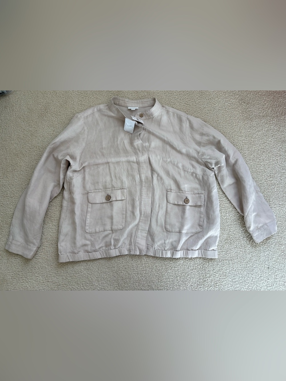 J. Jill beige linen button up jacket with pockets sz XL lagenlook coastal chic